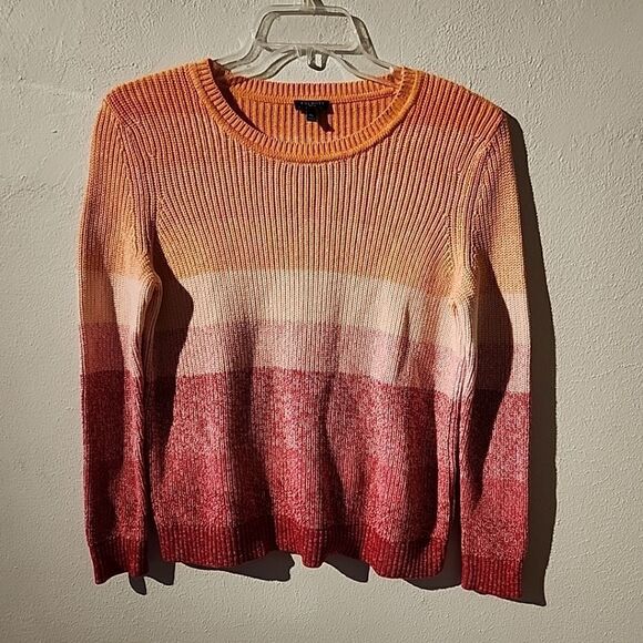 Talbots Sweaters - Talbots Petite MEDIUM Striped Sweater Pink CORAL Orange